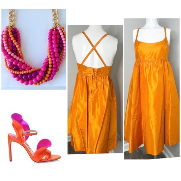 J CREW A LINE ORANGE SILK DRESS W/ POCKETS-SIZE  6 -PRELOVED - Picture 1 of 8